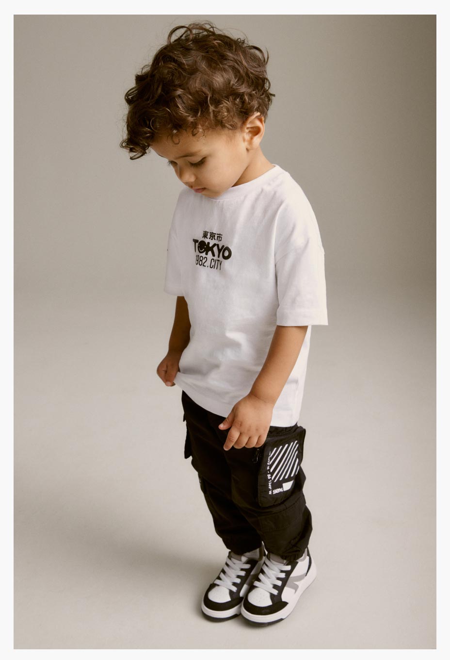 Black Multi Pocket Cargo Trousers & T-Shirt Set