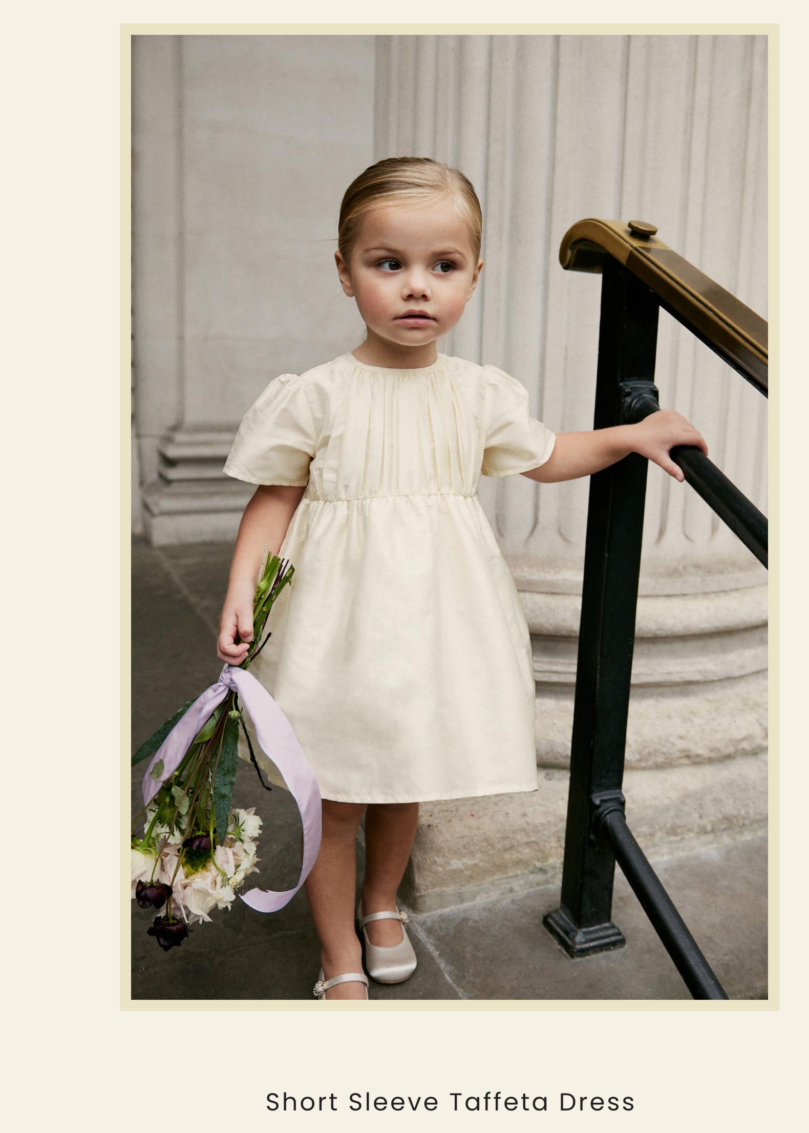 Cream Pleat Detail Short Sleeve Taffeta Dress