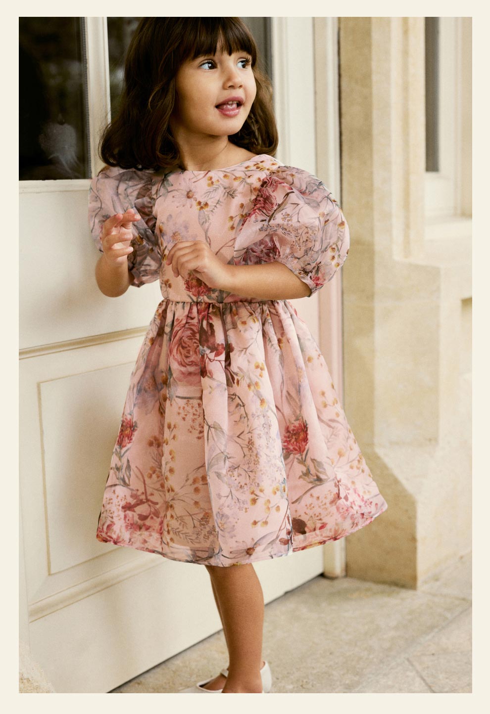 Pink Floral Printed Prom Dress